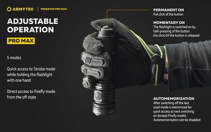 Lampe torche Armytek Predator Pro Max 3000 Lumens - Batterie 21700 Li-Ion 5000mAh