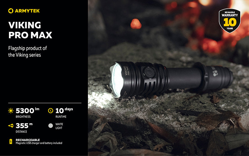 Viking Pro Max 5300 Lumens - Batterie 21700 Li-Ion 5000mAh - Portée de 355 mètres - White ou Warm