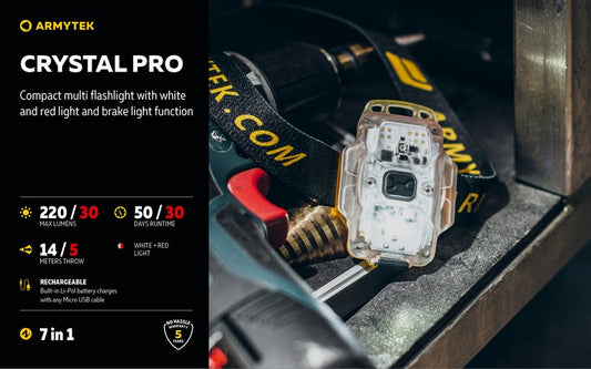 Crystal PRO – 220 Lumens Blanc + 30 Lumens Rouge - Accéléromètre