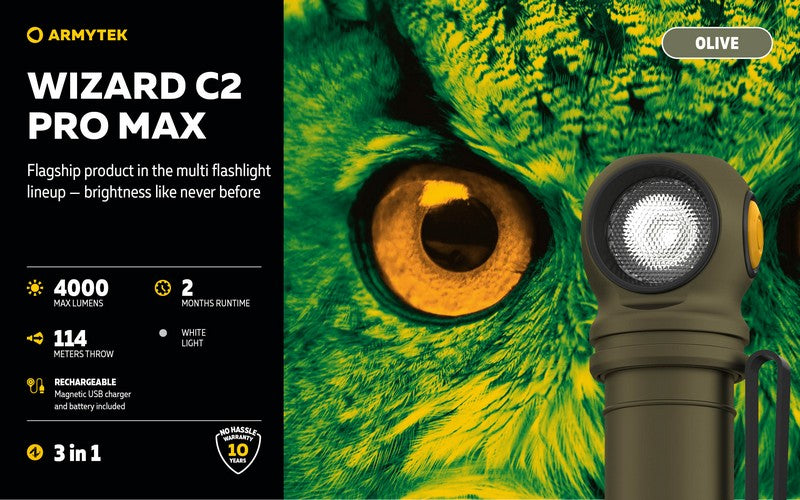 Wizard C2 Pro Max OLIVE Magnet USB – 4000 Lumens