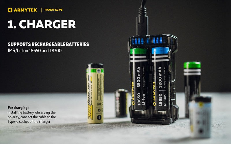 Chargeur Armytek Handy C2 VE – Powerbank – Batteries Li-ion, IMR - ARMYTEK  FRANCE