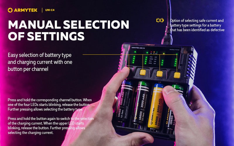 Chargeur Uni C4 – Batteries Li-ion, IMR, Li-FePO4, Ni-MH, Ni-Cd, Ni-Zn