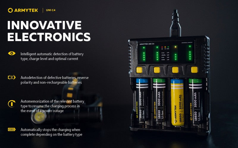 Chargeur Uni C4 – Batteries Li-ion, IMR, Li-FePO4, Ni-MH, Ni-Cd, Ni-Zn