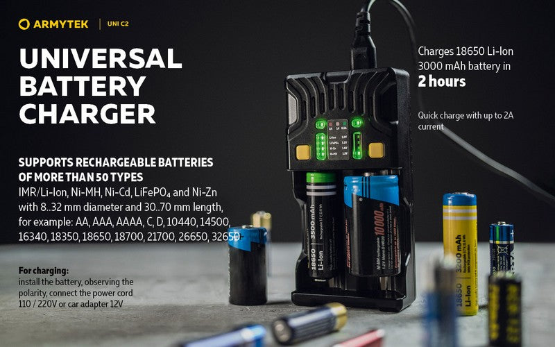 Chargeur Uni C2 – Batteries Li-ion, IMR, Li-FePO4, Ni-MH, Ni-Cd
