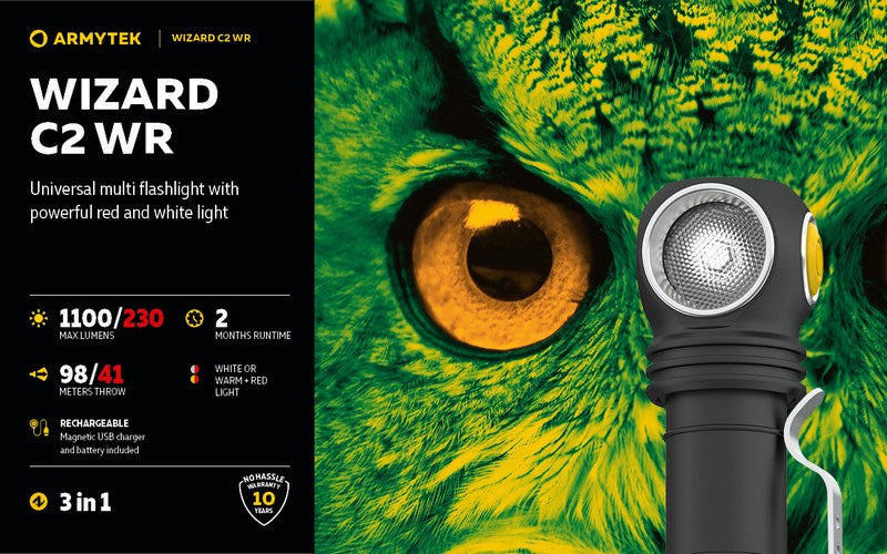 Wizard C2 WR Magnet USB – 1100/1020 Lumens / 230 Lumens Rouge