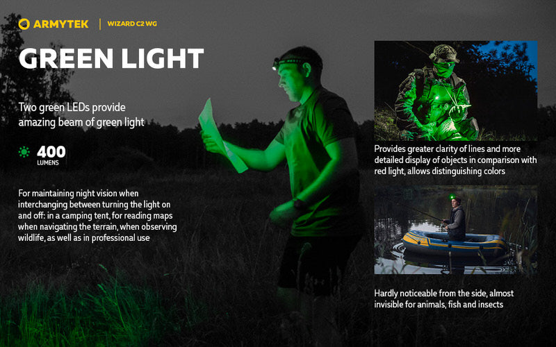 Wizard C2 WG Magnet USB – 1100/1020 Lumens / 400 Lumens Vert